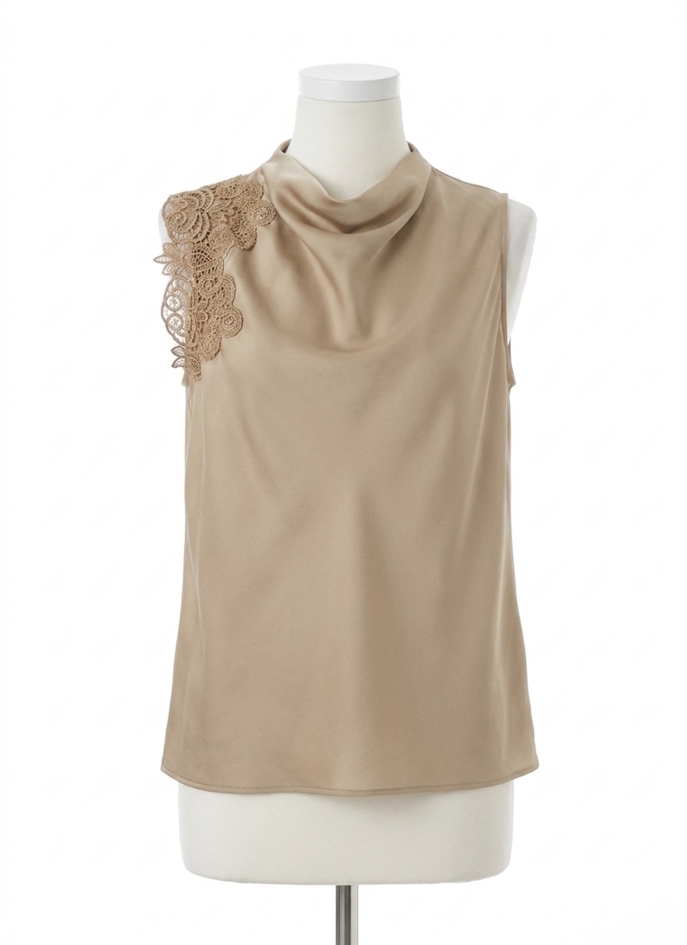 NEW LYSSE teresa guipure lace trim shell blouse in blond wood